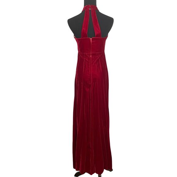 Vintage 70s Red Velvet Ball Gown Backless Bolero Jacket Set Mrs Claus Christmas - Picture 7 of 16